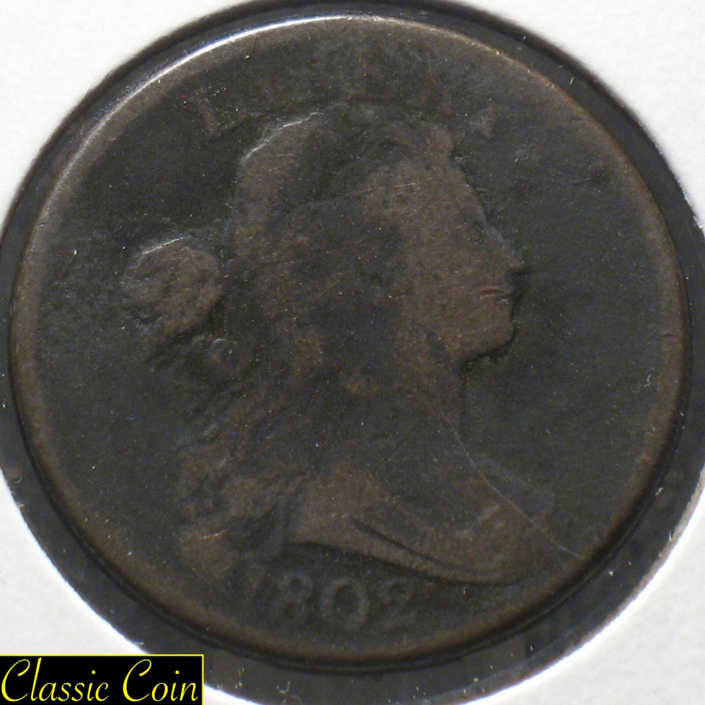 1802 U.S. Draped Bust Large Cent 1c With Stems Copper Penny