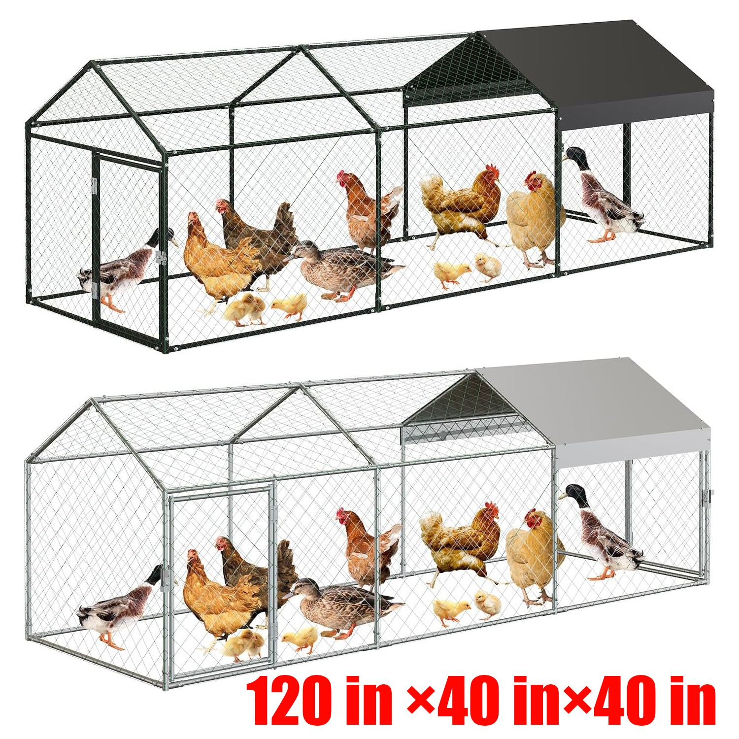 Large Metal Chicken Coop Walk-in Hen House Poultry Cage Chicken Run with Cover