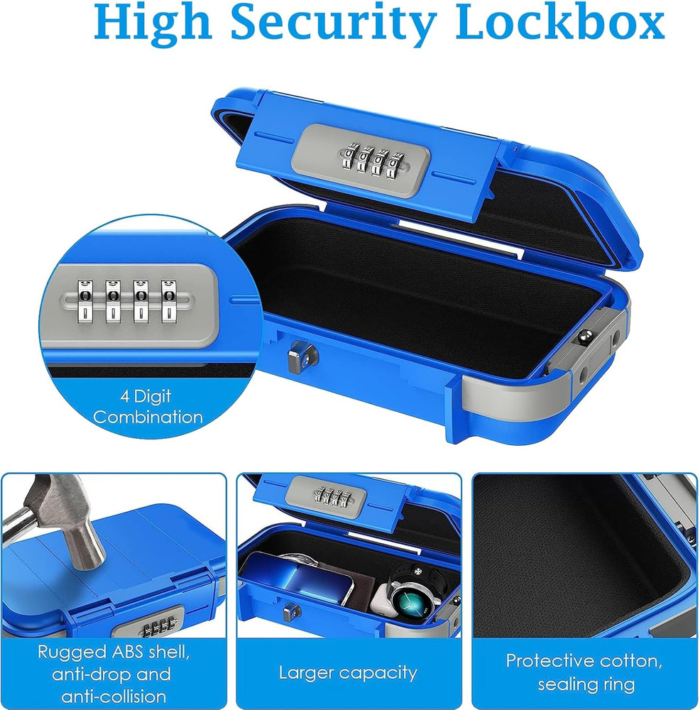 Portable Safe Box, Combination Lock Box with Code, Waterproof Anti-Theft Mini Tr