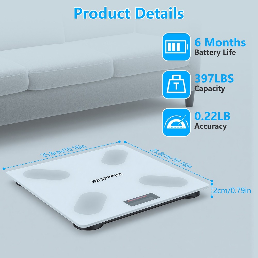 Digital Smart Scale for Body Weight & Composition BMI App Sync LCD Display