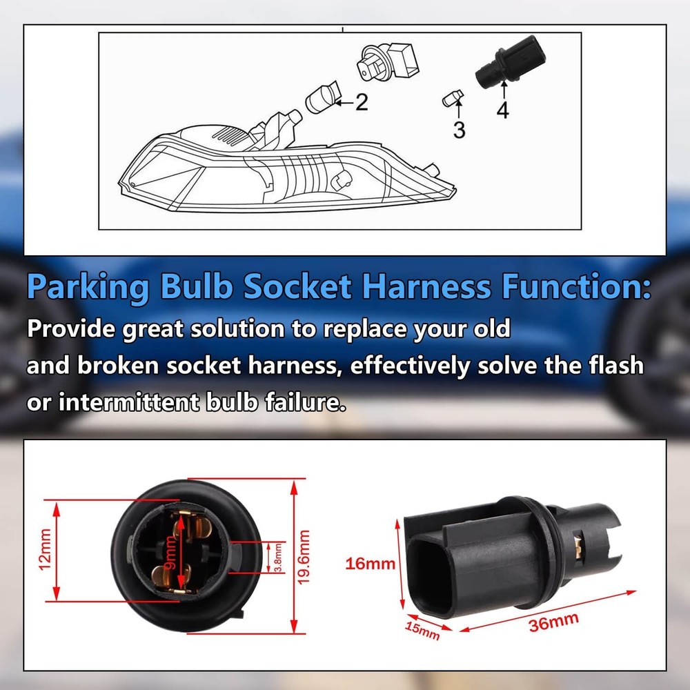 2-Pack Side Marker Light Bulb Socket Connector Pigtail Harness Kit, Fit for Ford