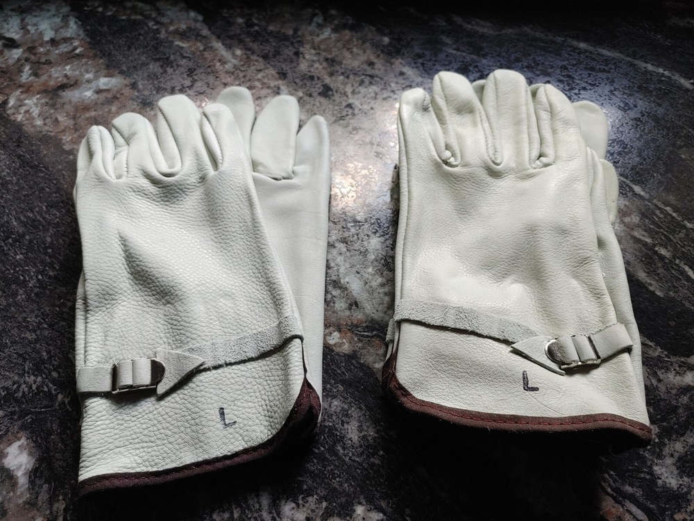 2pr NOS US Mil HeavyDuty Leather WorkGloves L firefighting drawstring cattlehide