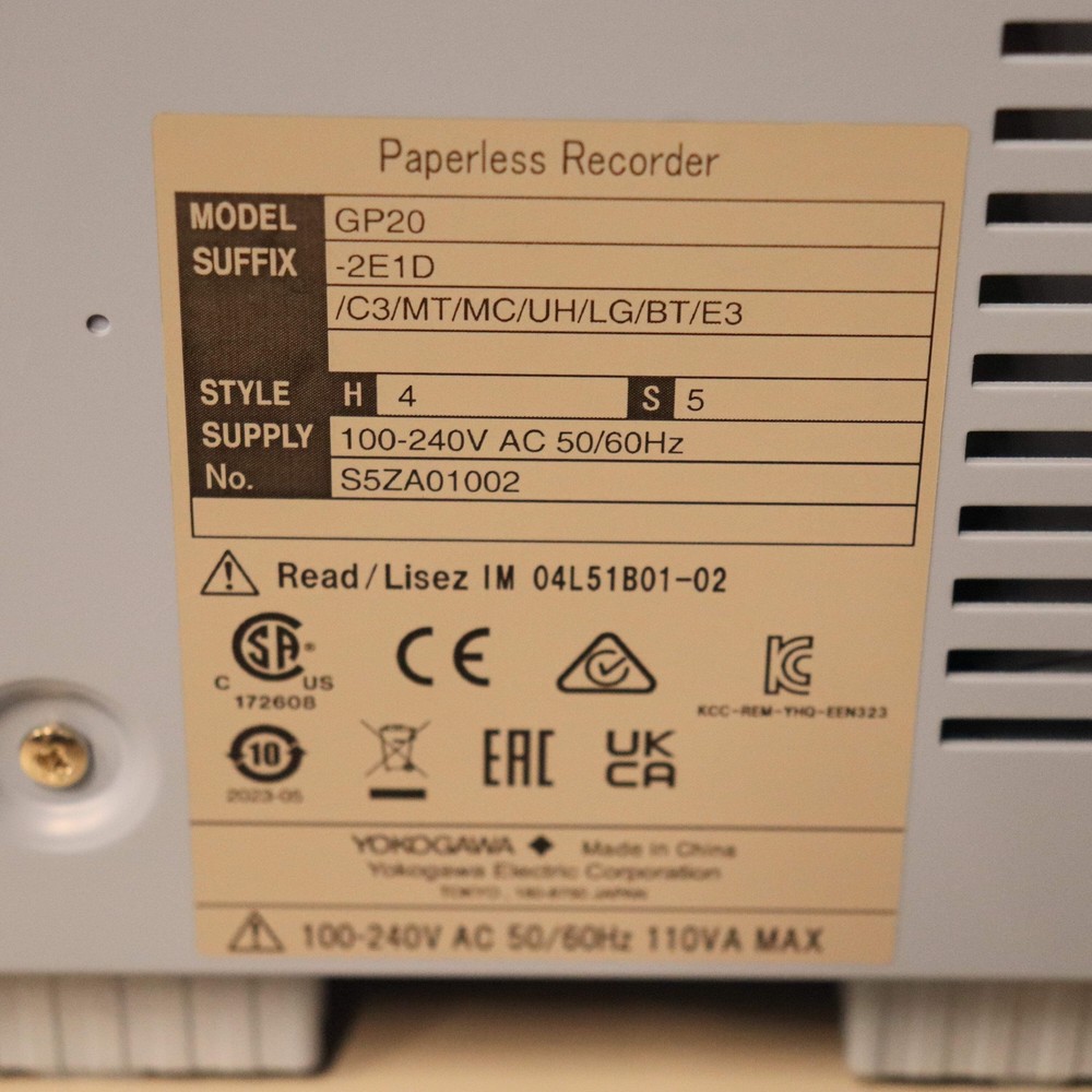 Yokogawa SmartDac+ GP20-2E Touchscreen Paperless Chart Recorder