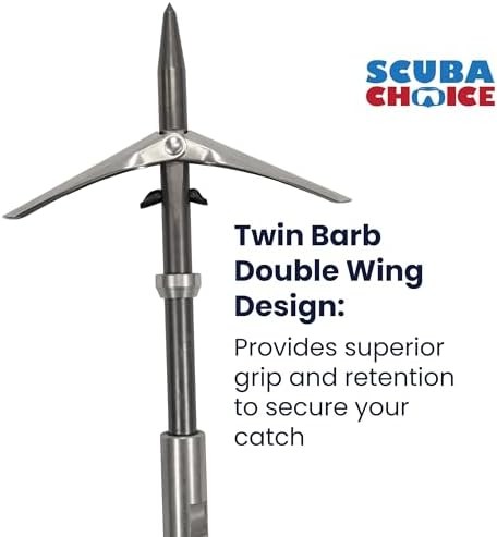 Twin Barb Double Wing Pole Spear Tip Stainless Steel