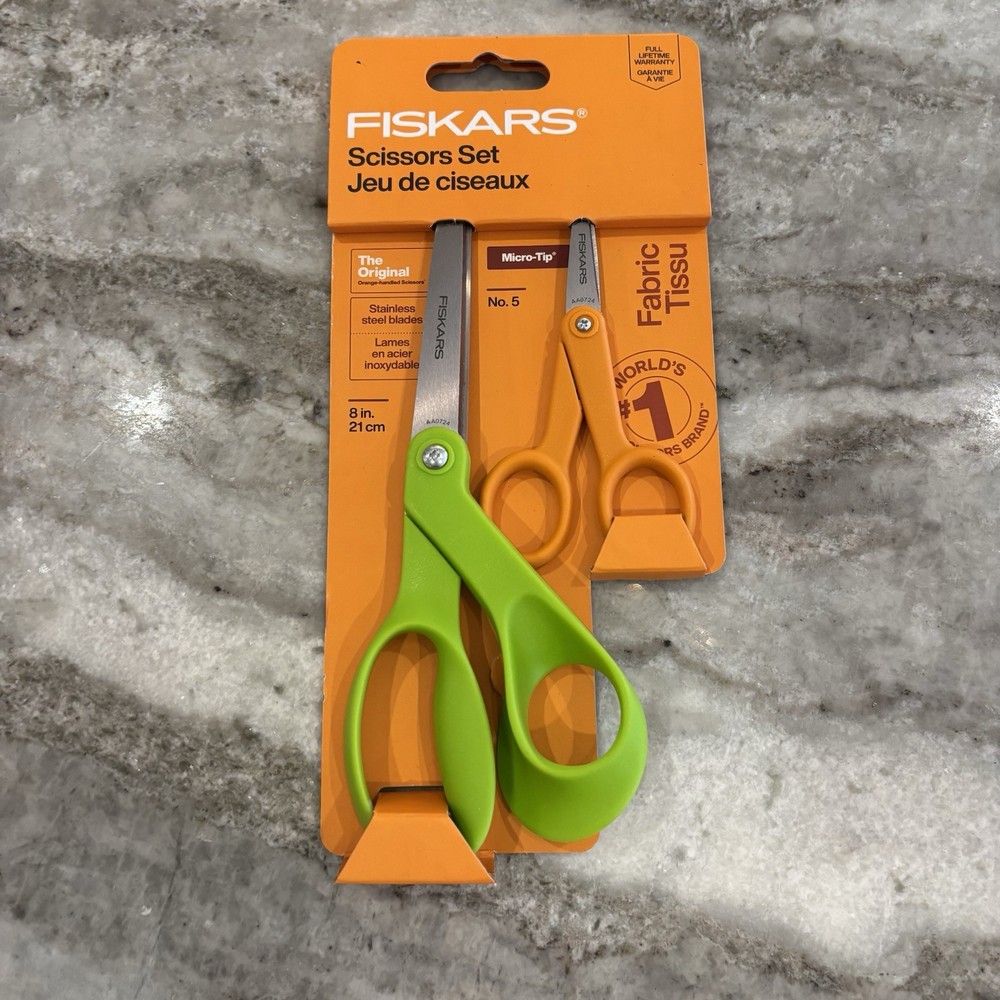 Fiskars Pair Scissors Set 5" Micro Tip & 8" Stainless Steel Scissors NEW read