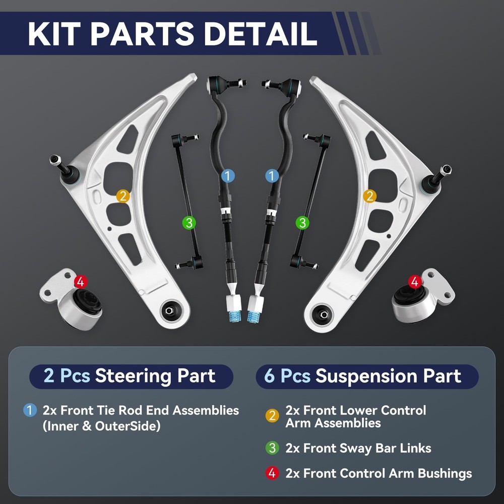 Front Suspension Kit E46 Lower Control Arm E46 Tie Rod Ends Sway Bar Links St...