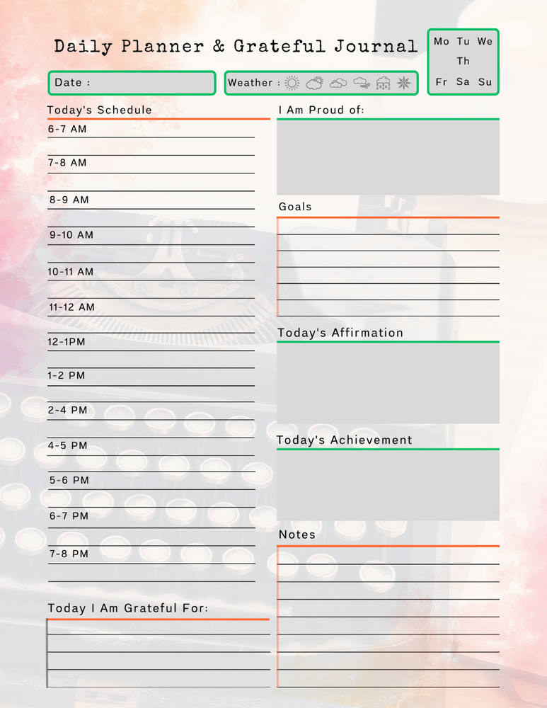 Back to The Typewriter Daily Planner & Grateful Themed Journal