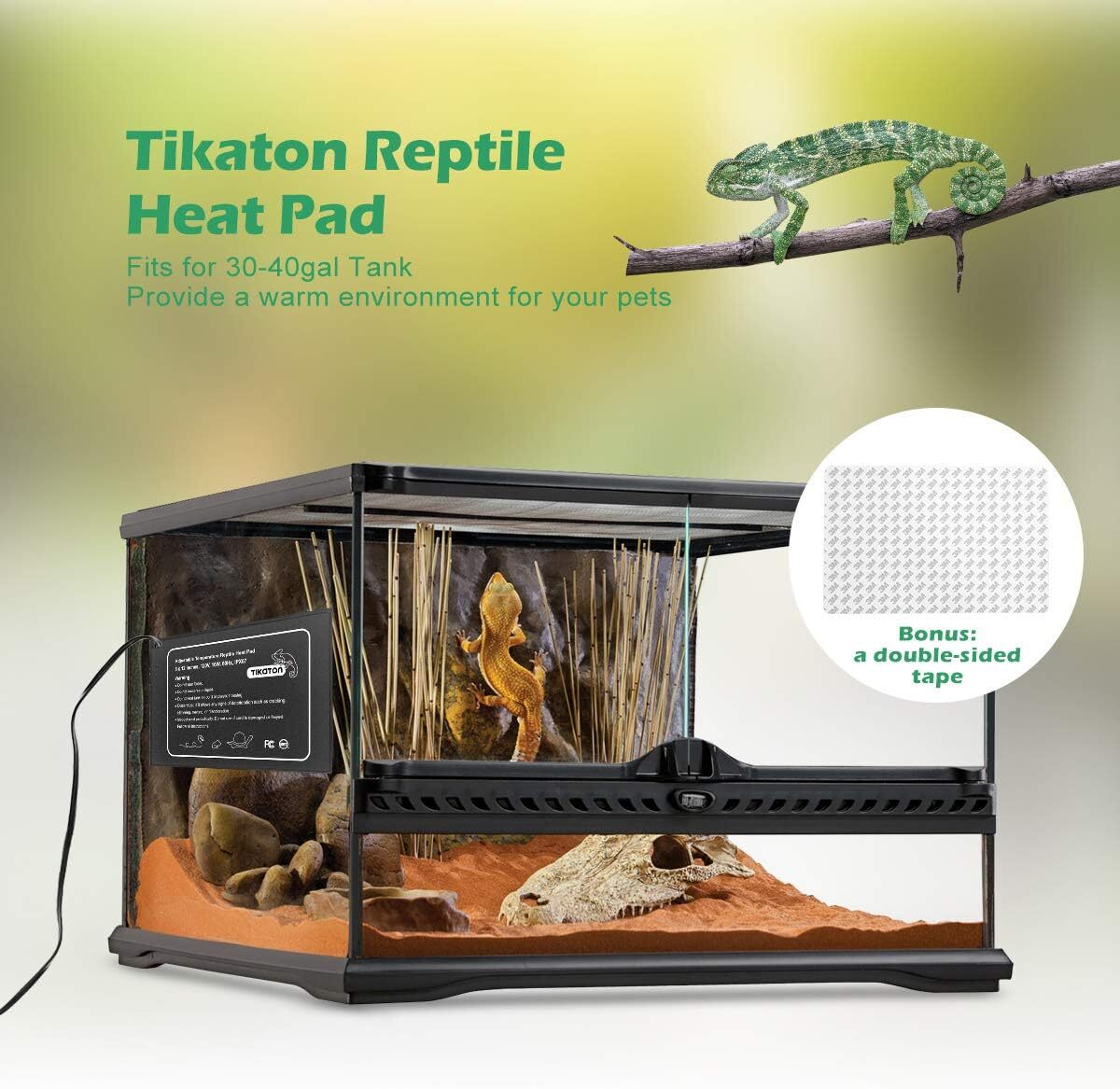 Tikaton 2023 Adjustable Reptile Heating Pad Under Tank Heater Terrarium Heat Mat