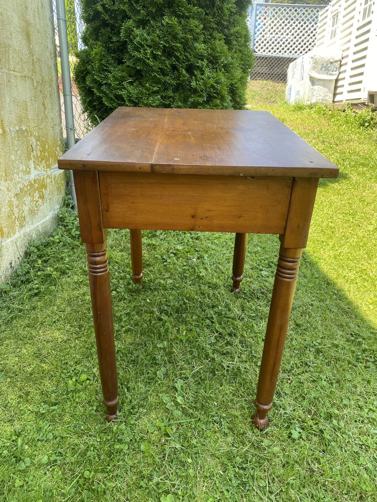 Antique Solid Maple Farmhouse Table with Drawer, Turned Legs, Rustic Desk