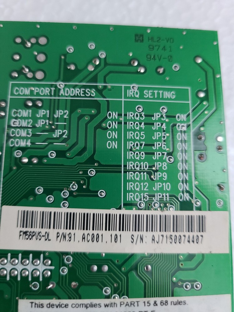 Taicom Modem Card - 8 Bit ISA - 01091013 MR56PVS
