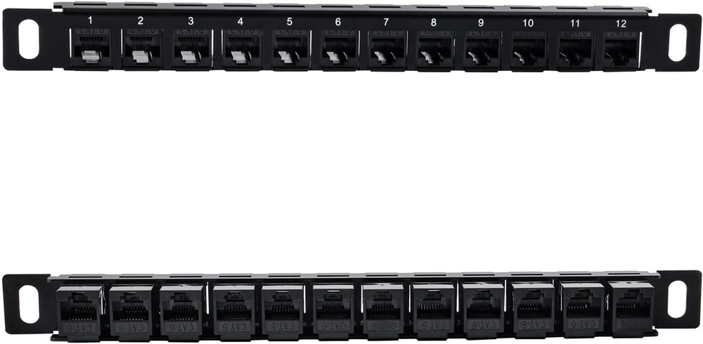 12-Port 0.5U CAT6 Network Patch Panel for 10 inch Server Rack RackMate T1