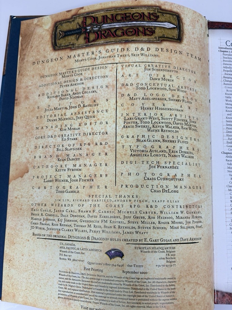 D&D Dungeons & Dragona Master's Guide Core Rulebook 2 First Printing 2000