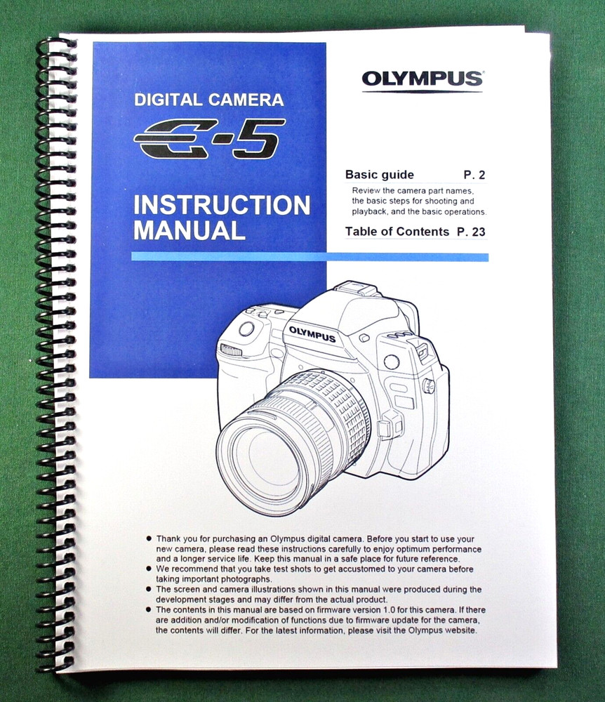 Olympus E-5 Instruction Manual: 172 Pages & Protective Covers!