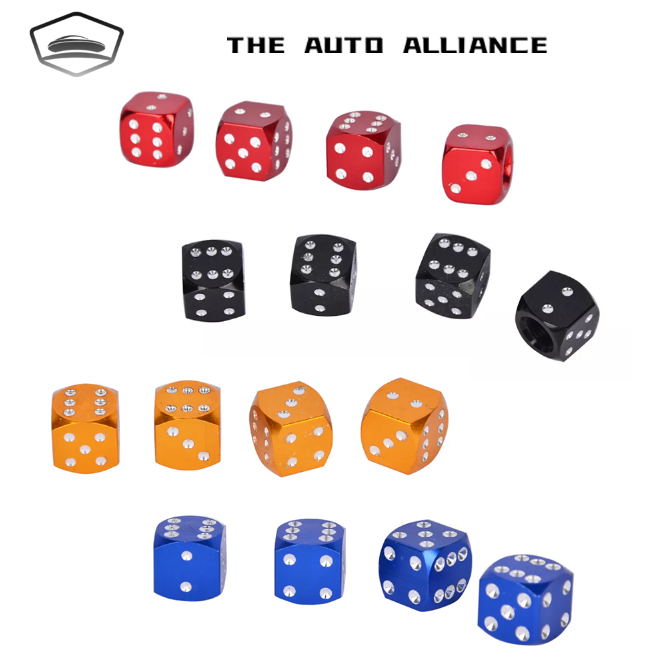4PCS Metal Dice Wheel Valve Stem Tire Cap Trims For Car Bike Truck Dust Cover