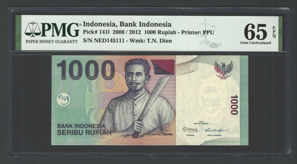 Indonesia 1000 Rupiah 2000 / 2012 P141l Uncirculated Grade 65