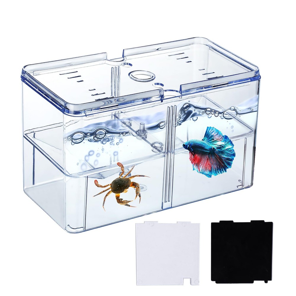 Small Betta Fish Tank, 3-In-1 Stackable Mini Fish Tank, Divided Compartments Bet