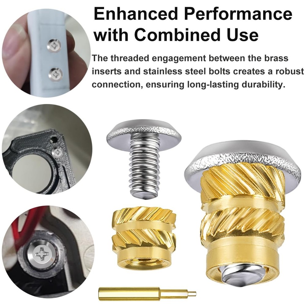 200Pcs Threaded Inserts Bolt Set 100pcs M3x4x5 Heat Kit, Gold