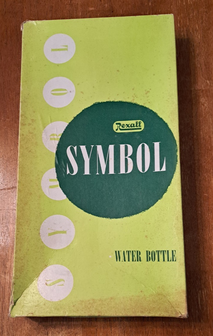 Vintage Rexall Symbol Red Rubber Water Bottle in Box