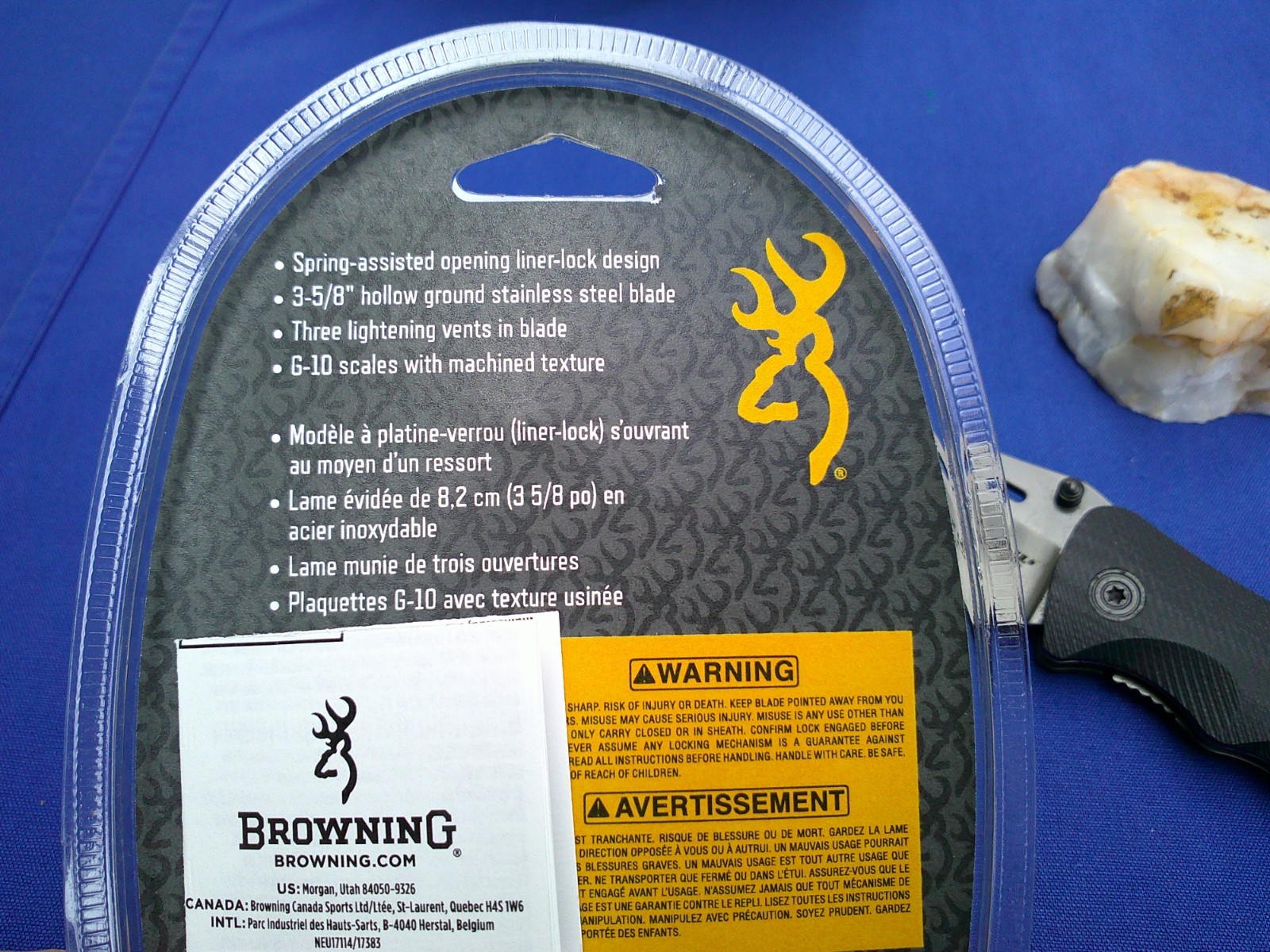 Browning Black Label Tactical USA Knife Spring Assist Liner G-10 Scales New USA