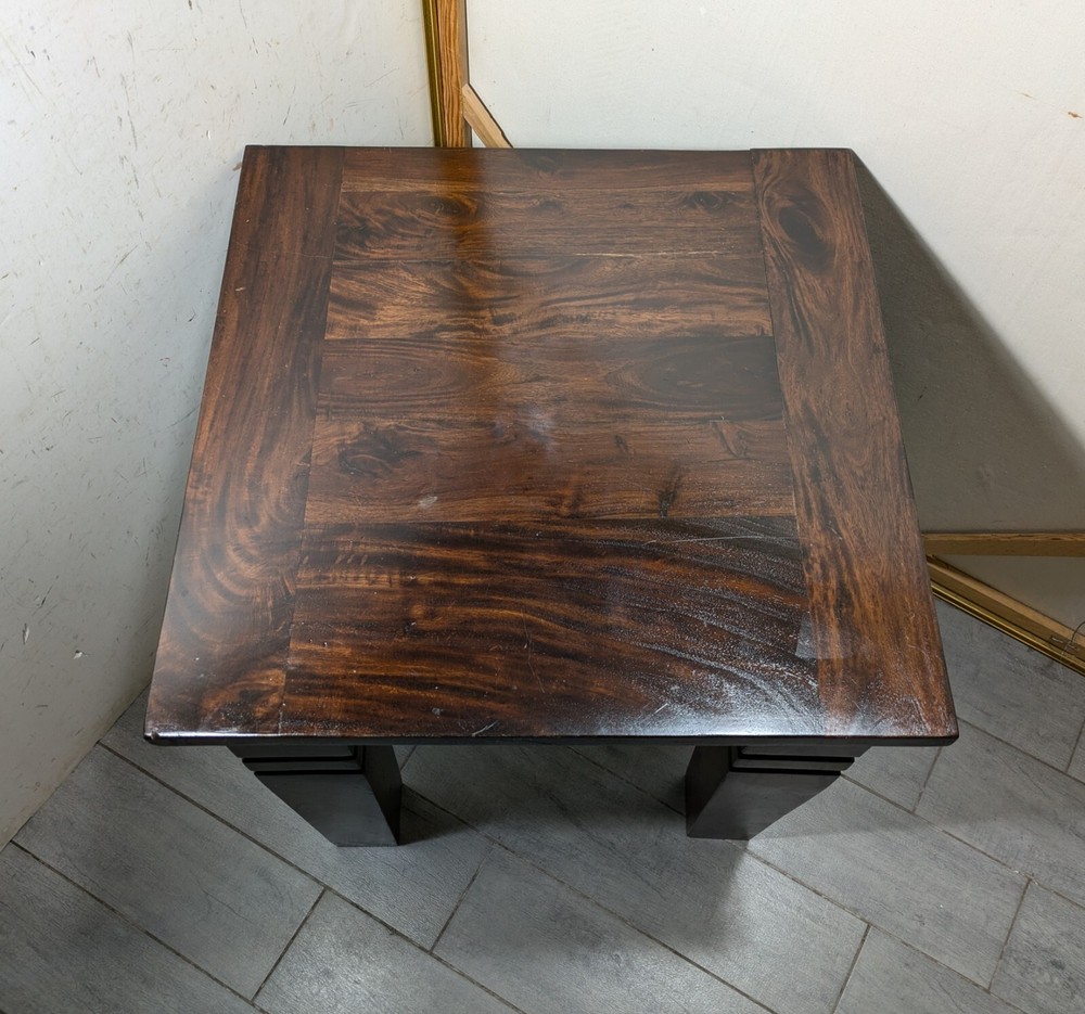 Vintage Heavy Rustic Solid Wood Asian Oriental Brutalist Side End Table W72