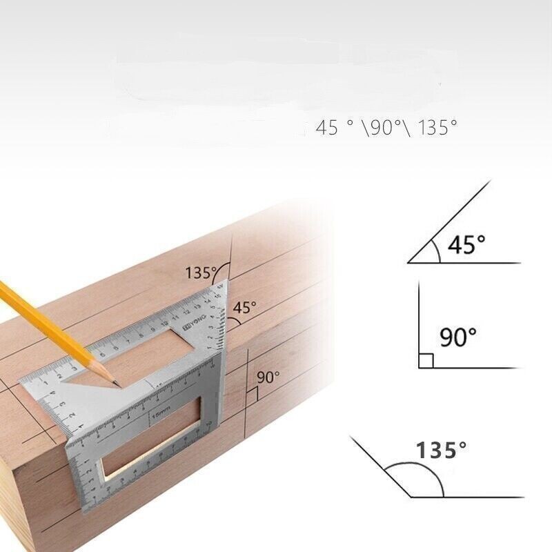 45 90 Degree Ruler Woodworking Tool Aluminum Alloy Square Multi-Function Ruler
