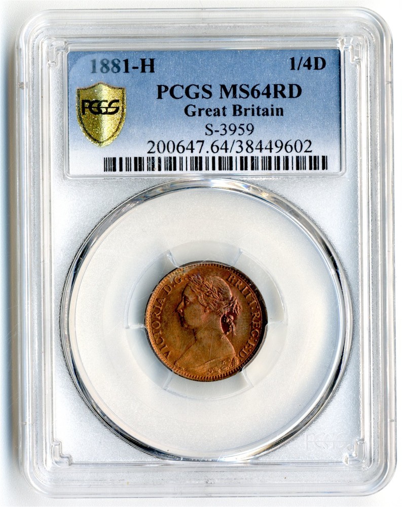Great Britain. Farthing. 1881-H PCGS MS64 RD
