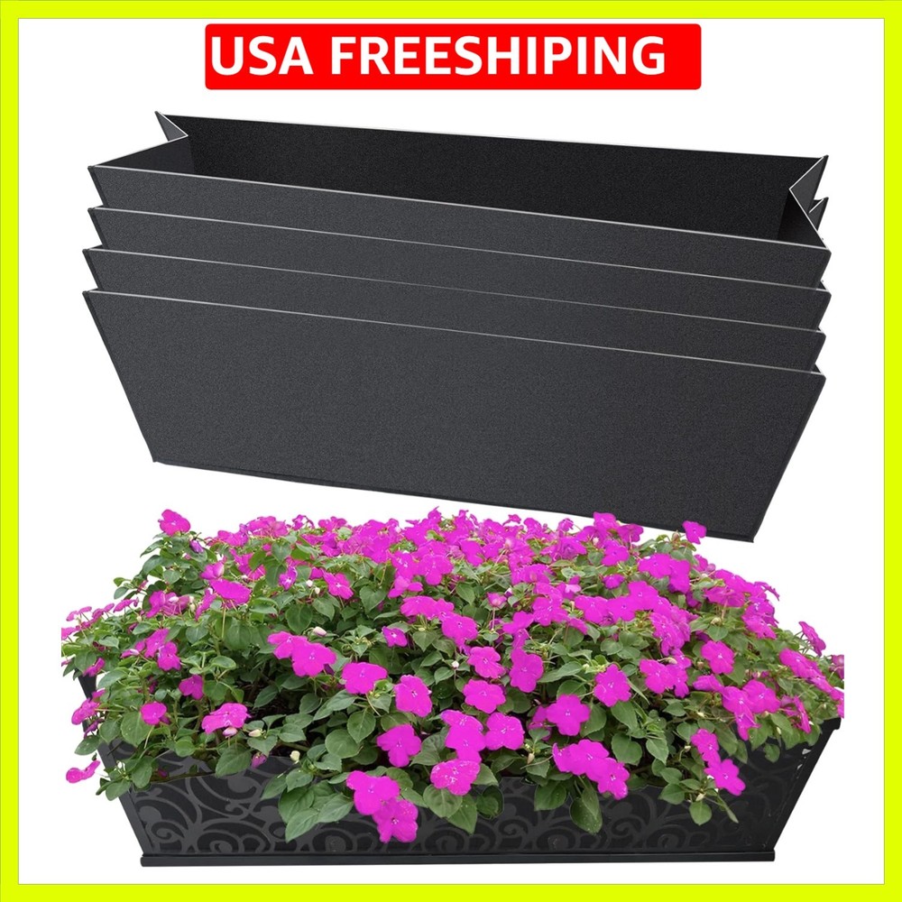 4PCS 30Inch Rectangle Window Box Liner Felt Planter Basket Liner Insert Black...