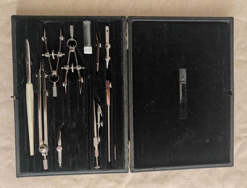 Vintage Harling London Technical Drawing Instrument Set Drafting Compass & Tool