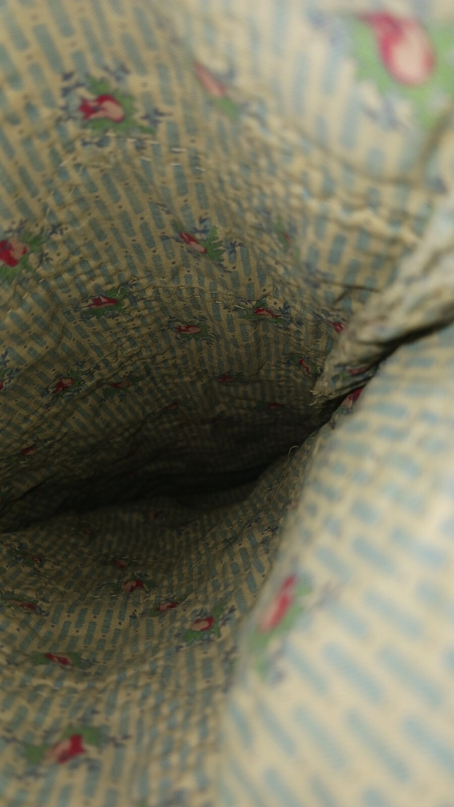 Antique Hand Stitched Quilted Christmas Stocking Flour Sack Rustic Cottage 1940s