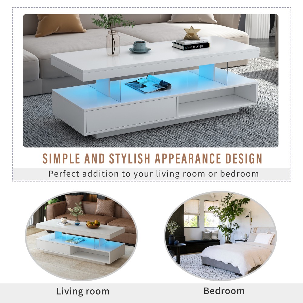 Coffee Table with Storage Modern Center Table with 2 Drawers and Display Shelves