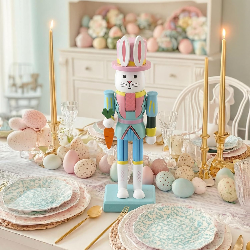 Easter Bunny Nutcracker 10 Inch Traditional Rabbit Wooden Nutcrackers Easter Dec