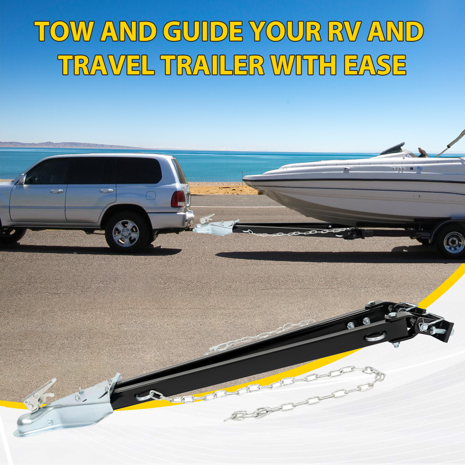 Adjustable Tow Bar 5500lbs w/Safety Chain 24" to 41" Wide For Camper RV Trailer