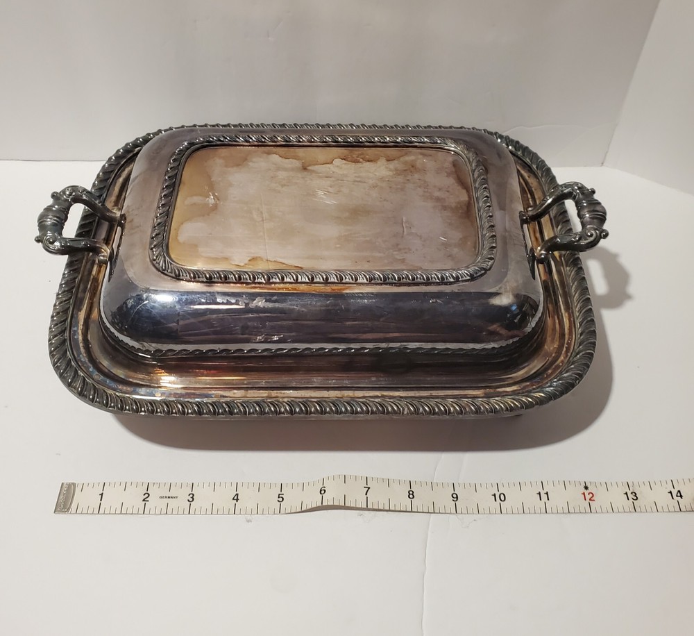 Vintage Claw Footed Silverplate Covered Serving Tray Chafing Dish
