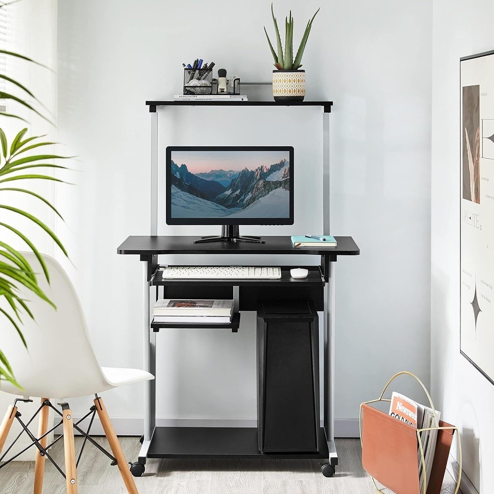 3 Tiers Mobile Computer Desk w/Printer Shelf & Keyboard Tray Rolling Study Desk