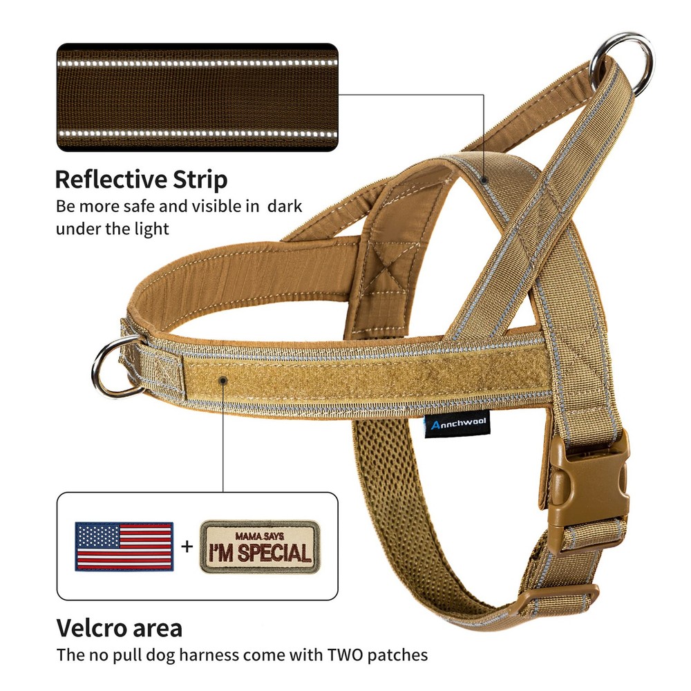 Annchwool No Pull Dog Harness with Soft Padded Handle,Reflective L, Brown