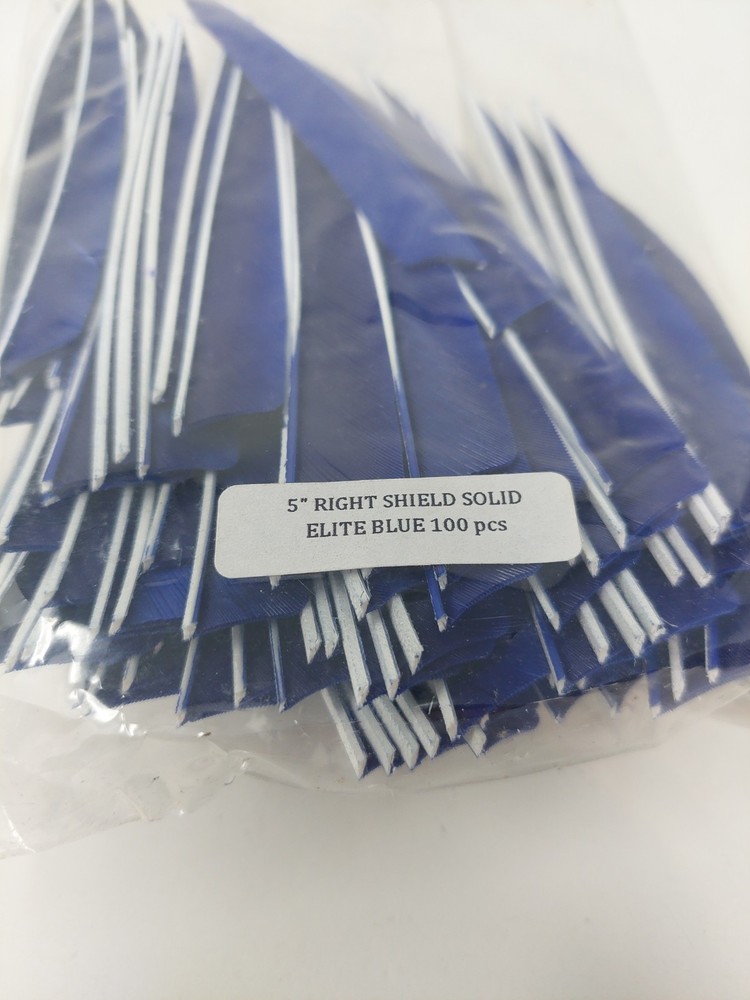 100pk Bullseye Archery Feathers 5" Right Wing: Shield Solid Elite Blue