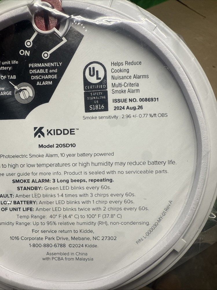 2 PACK Kidde Smoke Detector 10-Year Battery Powered LED Warning Light 20SD10