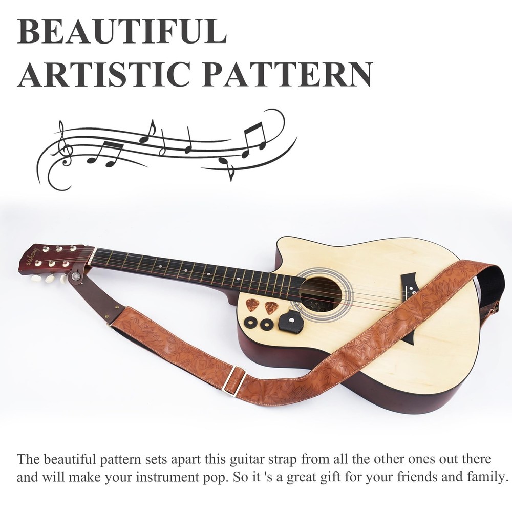 Adjustable Guitar Strap Includes 2 Strap Locks & 2 Matching Picks & 1 Picks H...