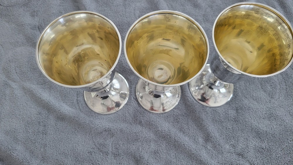 ME Freeman & Bro Sterling Silver Water Goblets Monogrammed