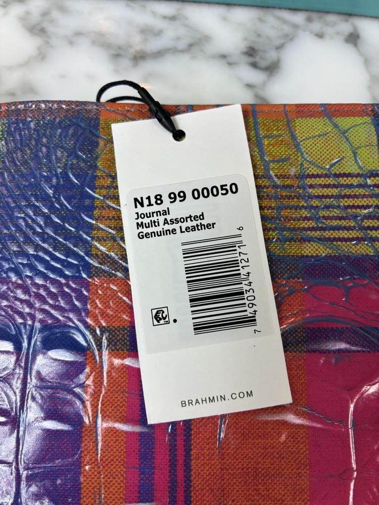 Brahmin Multi Assorted Plaid Croc Embossed Leather NWT Journal Notebook