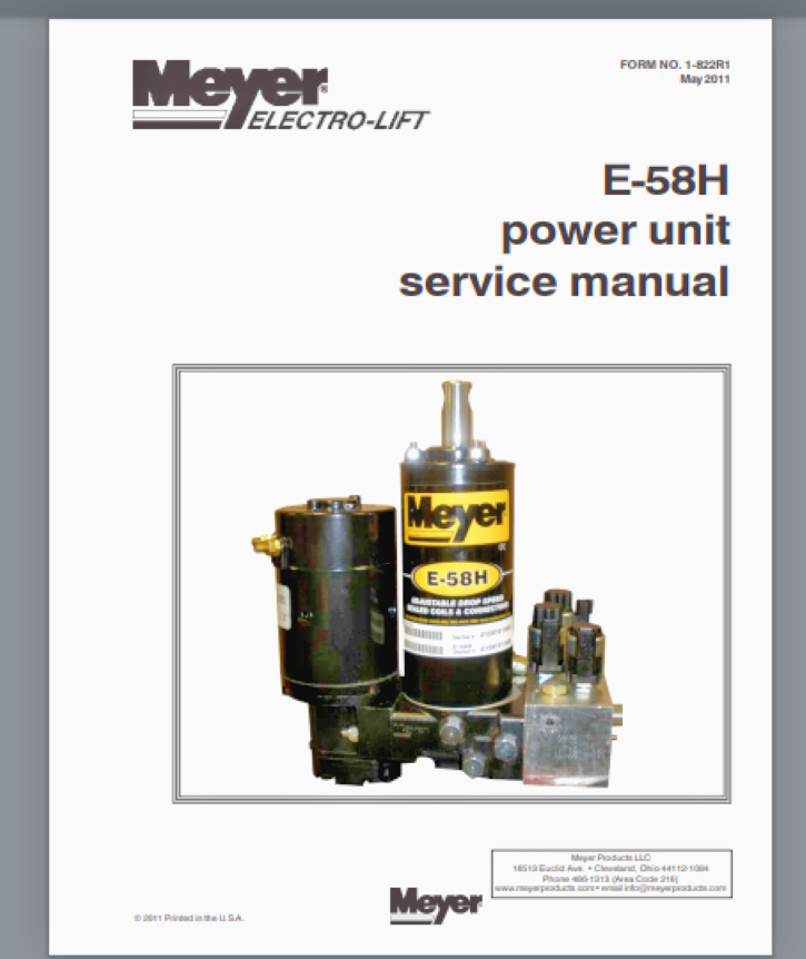 Meyer Snow Plow Pump Service Manual E-58H E58-H Models Comb bound lay flat