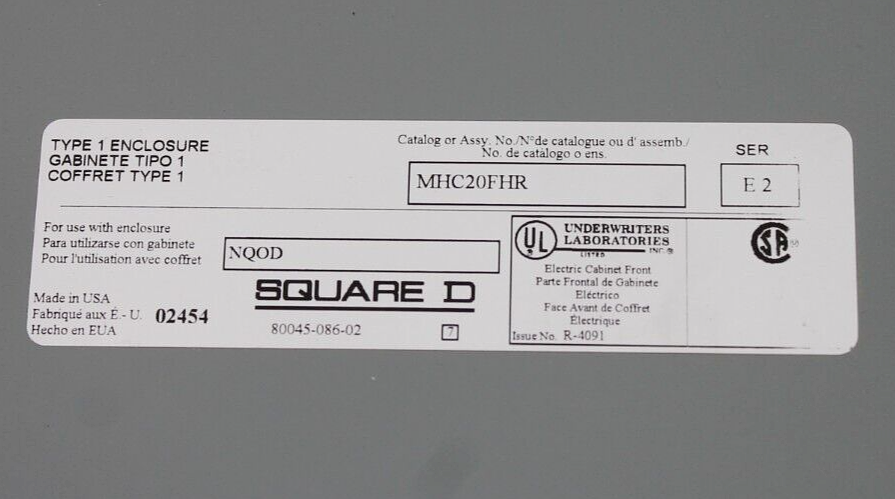 Square D MHC20FHR Electric Cabinet Front