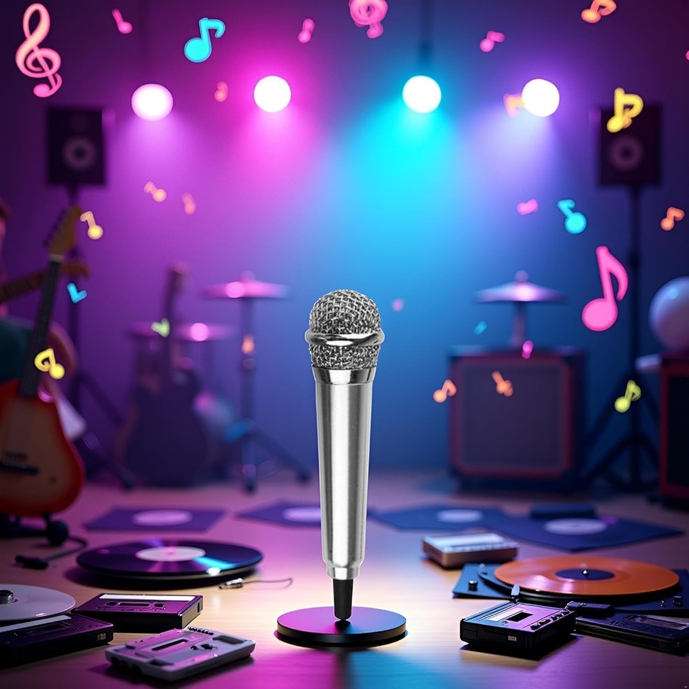 Silver Mini Karaoke Mic - Lightweight Handheld Microphone for Easy Singing