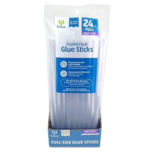AdTech Hot Glue Sticks 10" Full Size, Clear, 24 SINGLE PACK, Clear