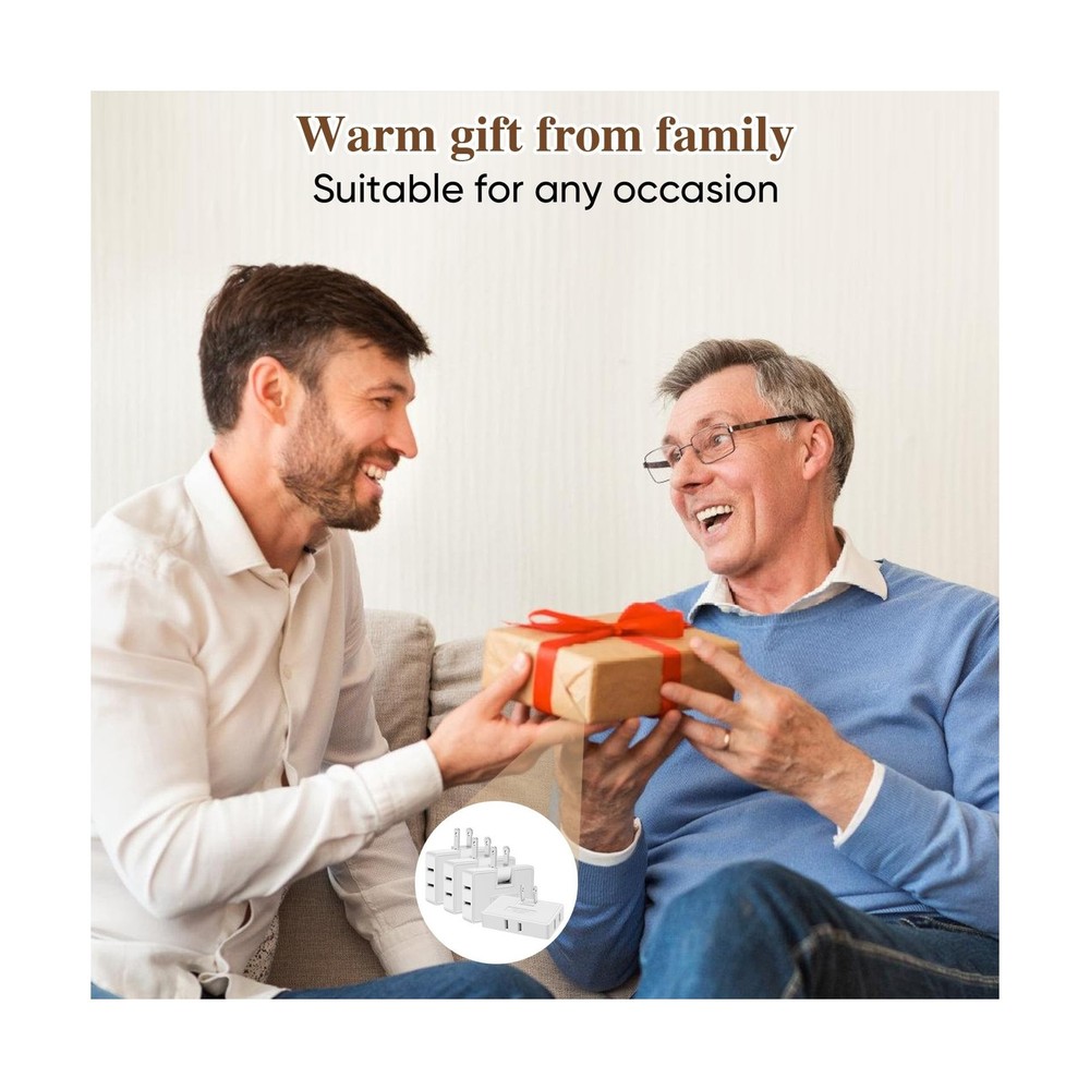 3 Way Flat Wall Outlet Extender Adapter- 4 Pack 180 Degrees Rotatable Flat Pl...