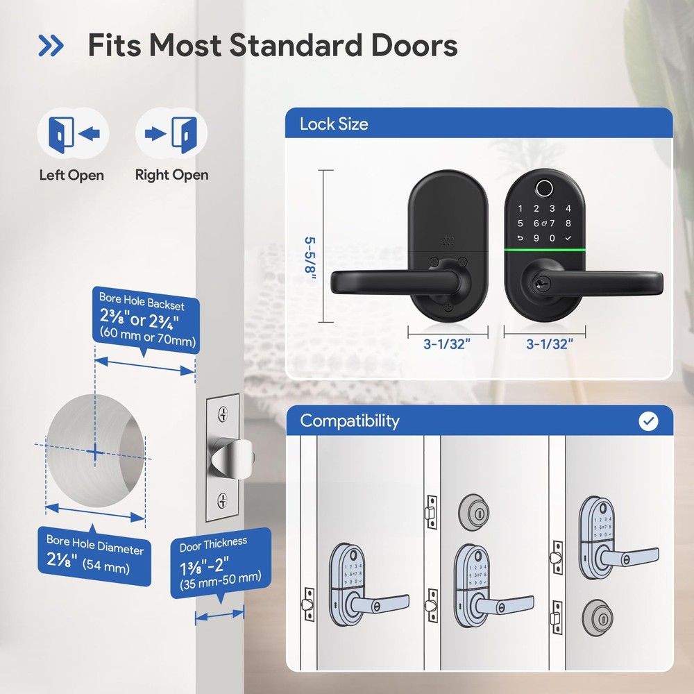 Smart Keypad Door Lock with Handle: NICE DIGI Keyless Entry Electronic Black