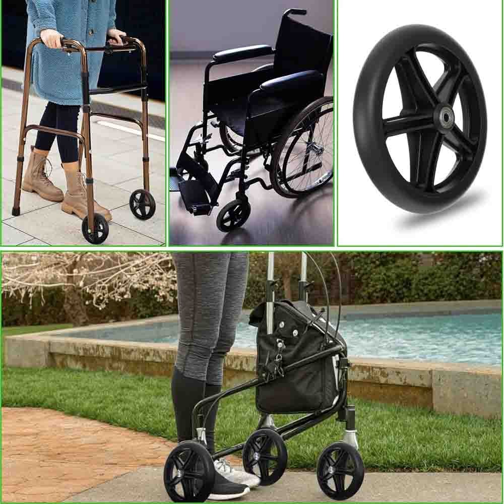 2PACK 8 Inch Walker Wheels Replacement Solid Anti Slip Rollator Wheel Set 8"