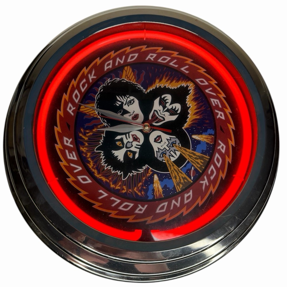 Kiss - Rock and Roll Over Wall  Neon Clock ~  Red Light, 15"