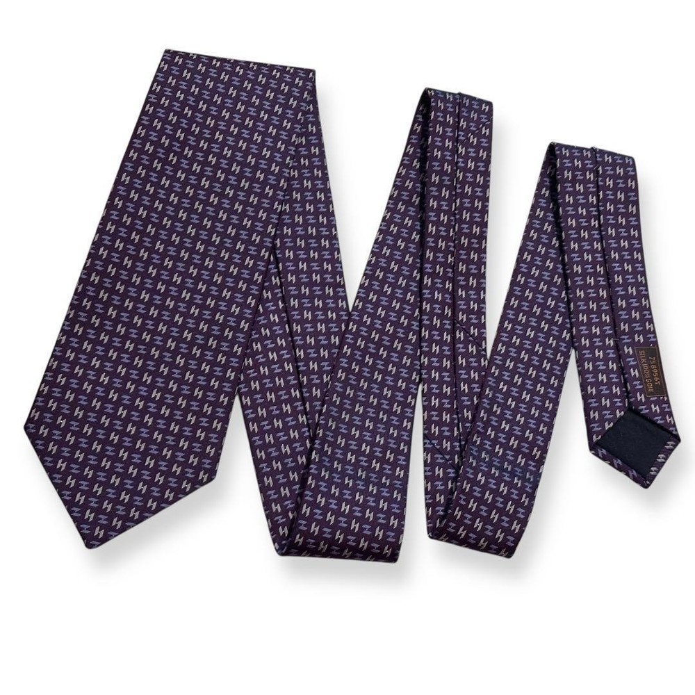 Hermes Necktie H Pattern Jacquard Purple Logo Used