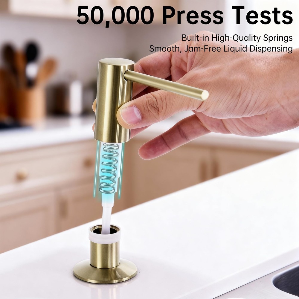 Brushed Gold Sink Soap Dispenser, Solid Brass Pump Head Liquid Lotion Counter...